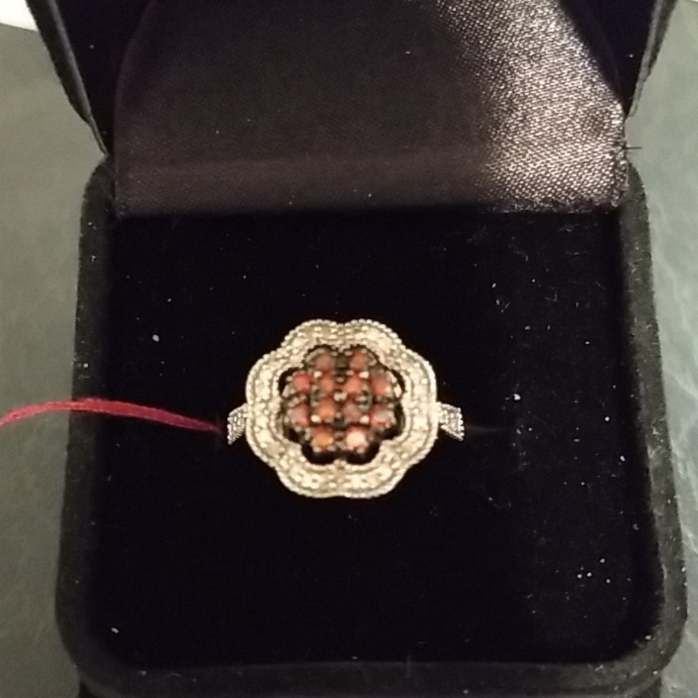 Brownish garnets/diamonds sterling silver ring